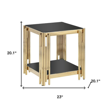 23" Black and Gold Glass and Stainless Steel Square Coffee Table HomeRoots