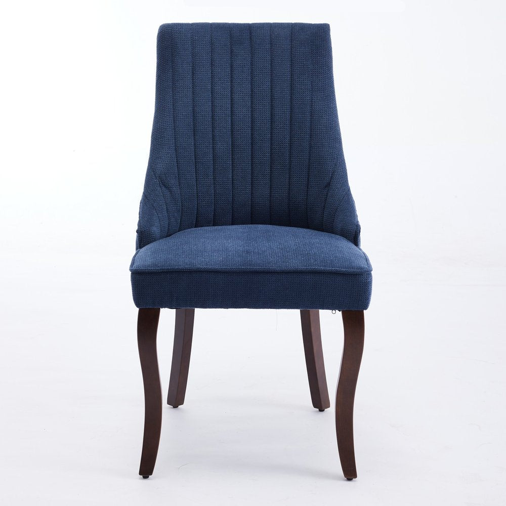 Set of Two Blue And Brown Linen And Solid Wood Dining Side Chairs HomeRoots