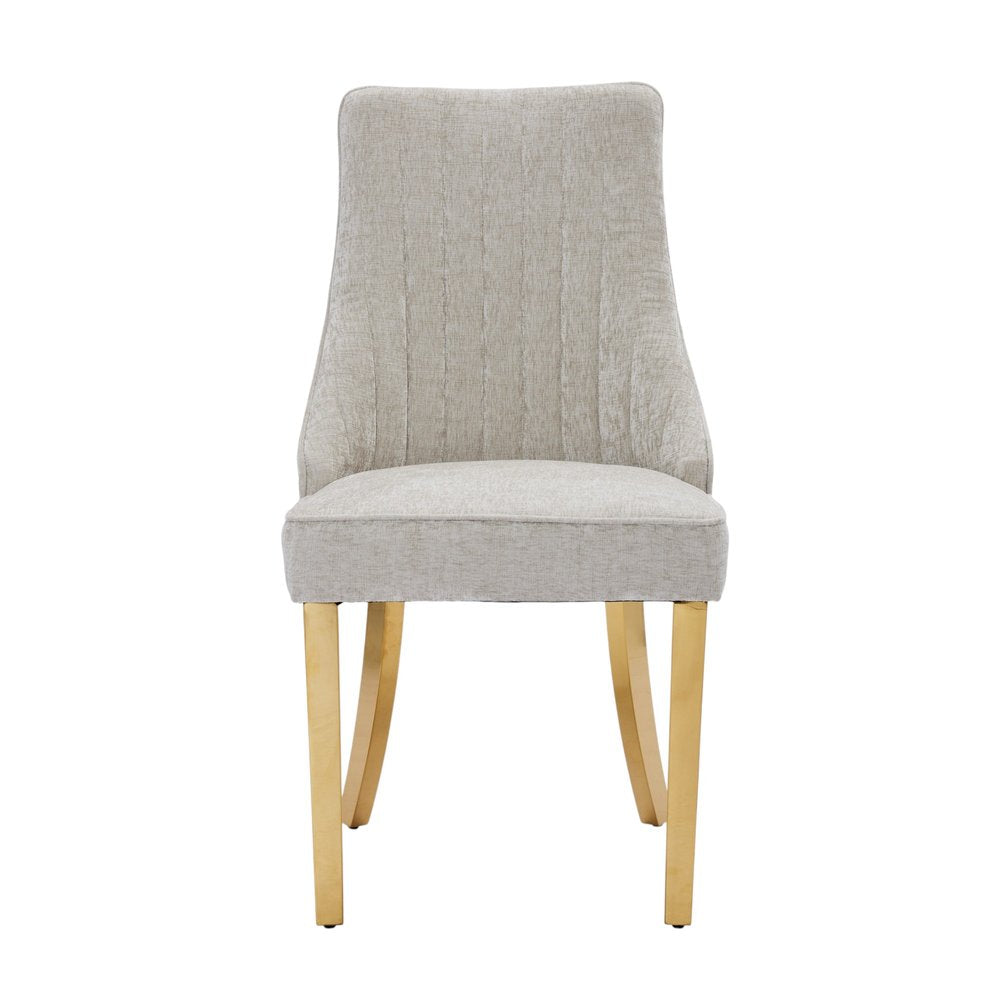 Set of Two Gray And Gold Chenille And Stainless Steel Dining Side Chairs HomeRoots
