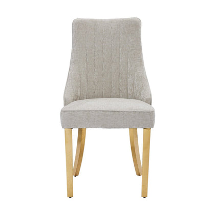 Set of Two Gray And Gold Chenille And Stainless Steel Dining Side Chairs HomeRoots