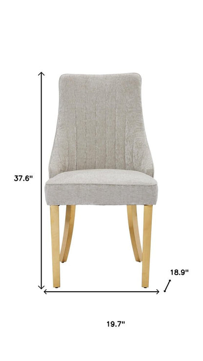 Set of Two Gray And Gold Chenille And Stainless Steel Dining Side Chairs HomeRoots