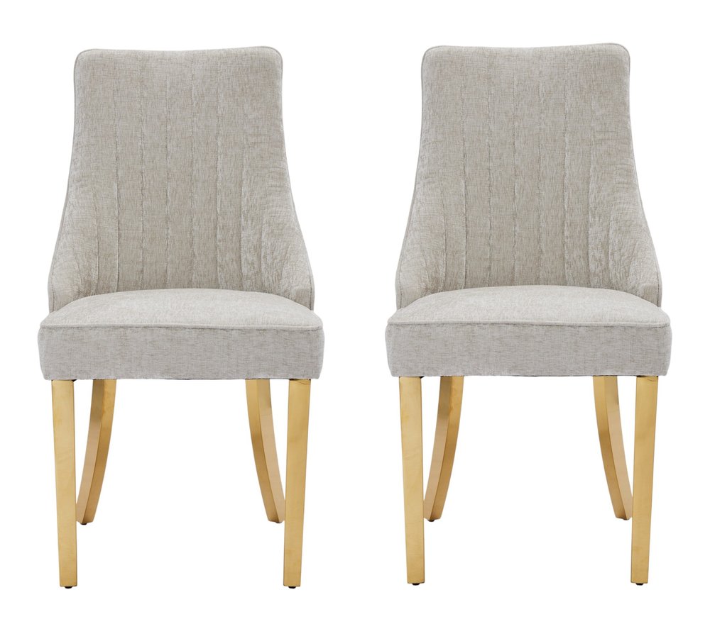 Set of Two Gray And Gold Chenille And Stainless Steel Dining Side Chairs — view 8