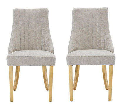 Set of Two Gray And Gold Chenille And Stainless Steel Dining Side Chairs HomeRoots