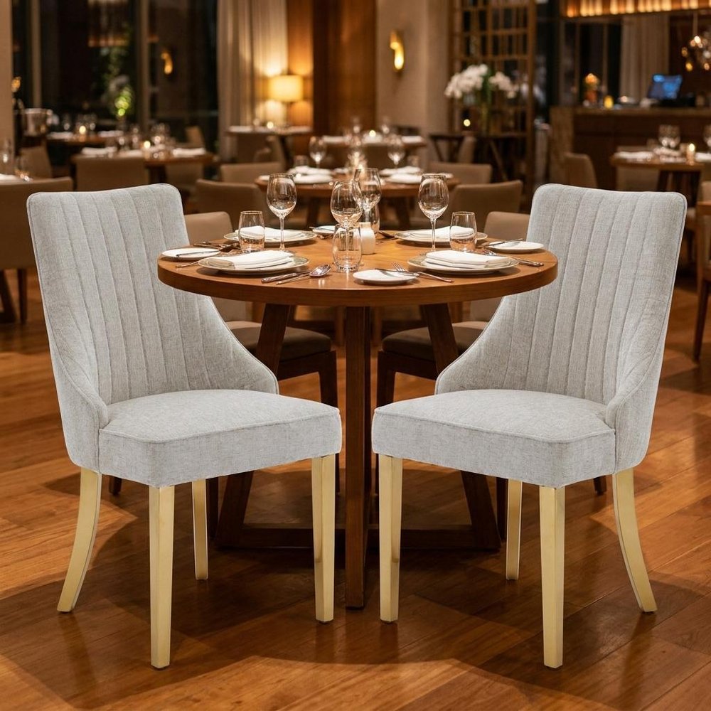 Set of Two Gray And Gold Chenille And Stainless Steel Dining Side Chairs — view 10