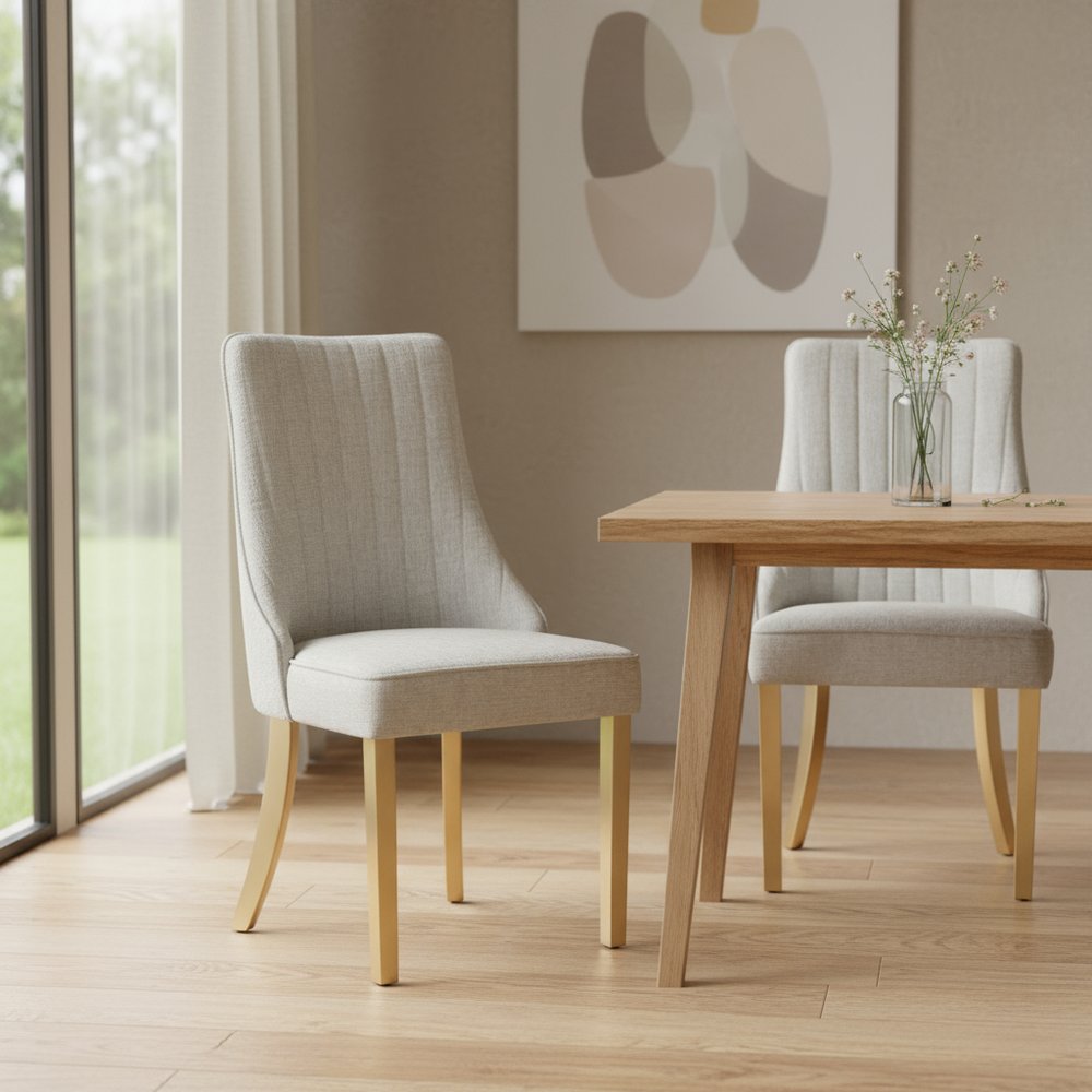 Set of Two Gray And Gold Chenille And Stainless Steel Dining Side Chairs — view 9