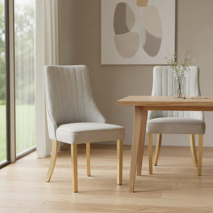 Set of Two Gray And Gold Chenille And Stainless Steel Dining Side Chairs HomeRoots