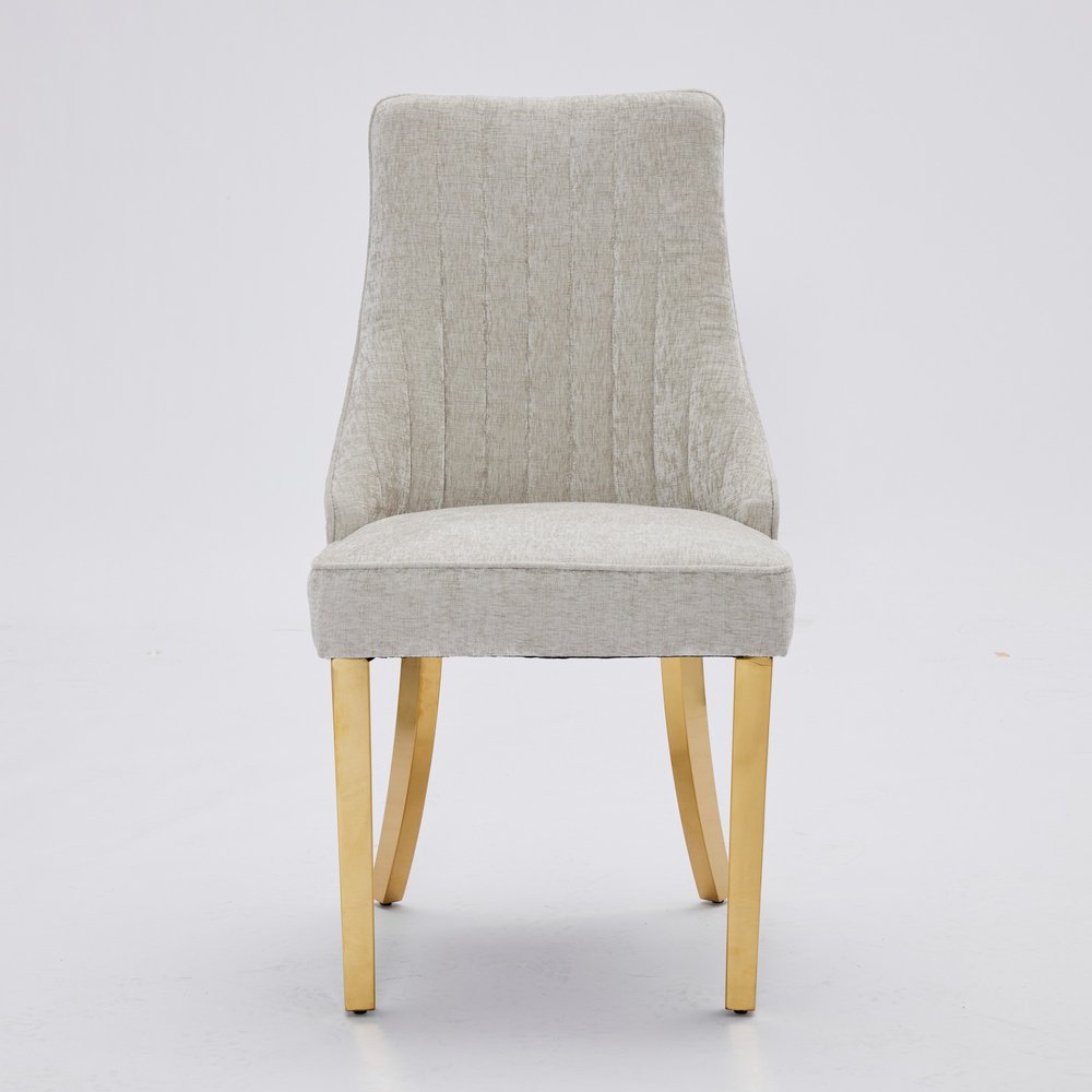 Set of Two Gray And Gold Chenille And Stainless Steel Dining Side Chairs — view 2