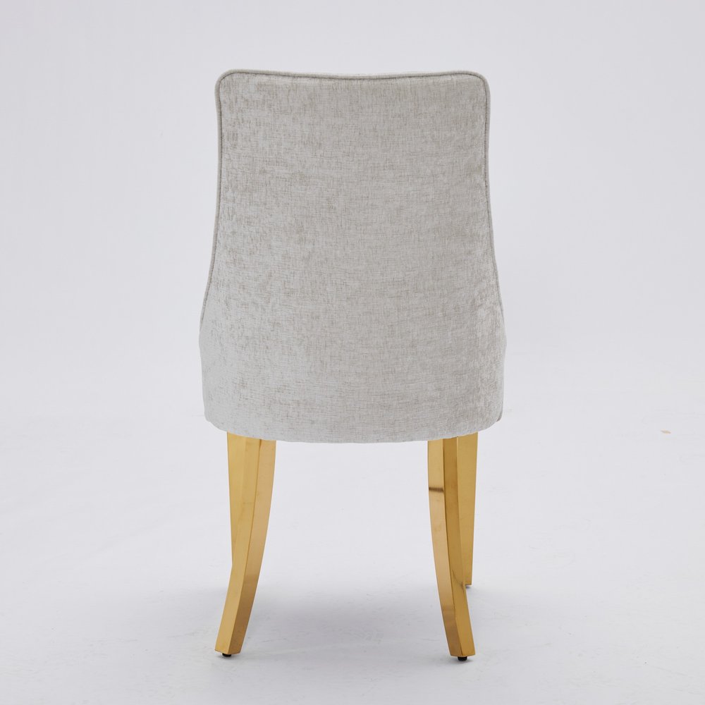 Set of Two Gray And Gold Chenille And Stainless Steel Dining Side Chairs — view 3