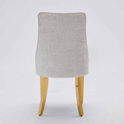 Set of Two Gray And Gold Chenille And Stainless Steel Dining Side Chairs HomeRoots