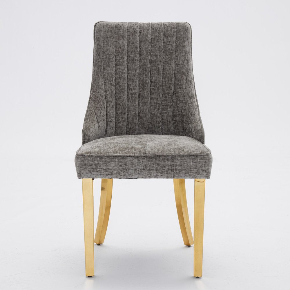 Set of Two Gray And Gold Chenille And Stainless Steel Dining Side Chairs — view 12