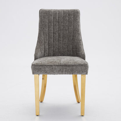 Set of Two Gray And Gold Chenille And Stainless Steel Dining Side Chairs HomeRoots