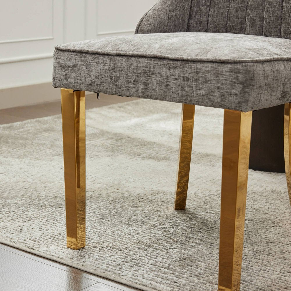 Set of Two Gray And Gold Chenille And Stainless Steel Dining Side Chairs — view 14