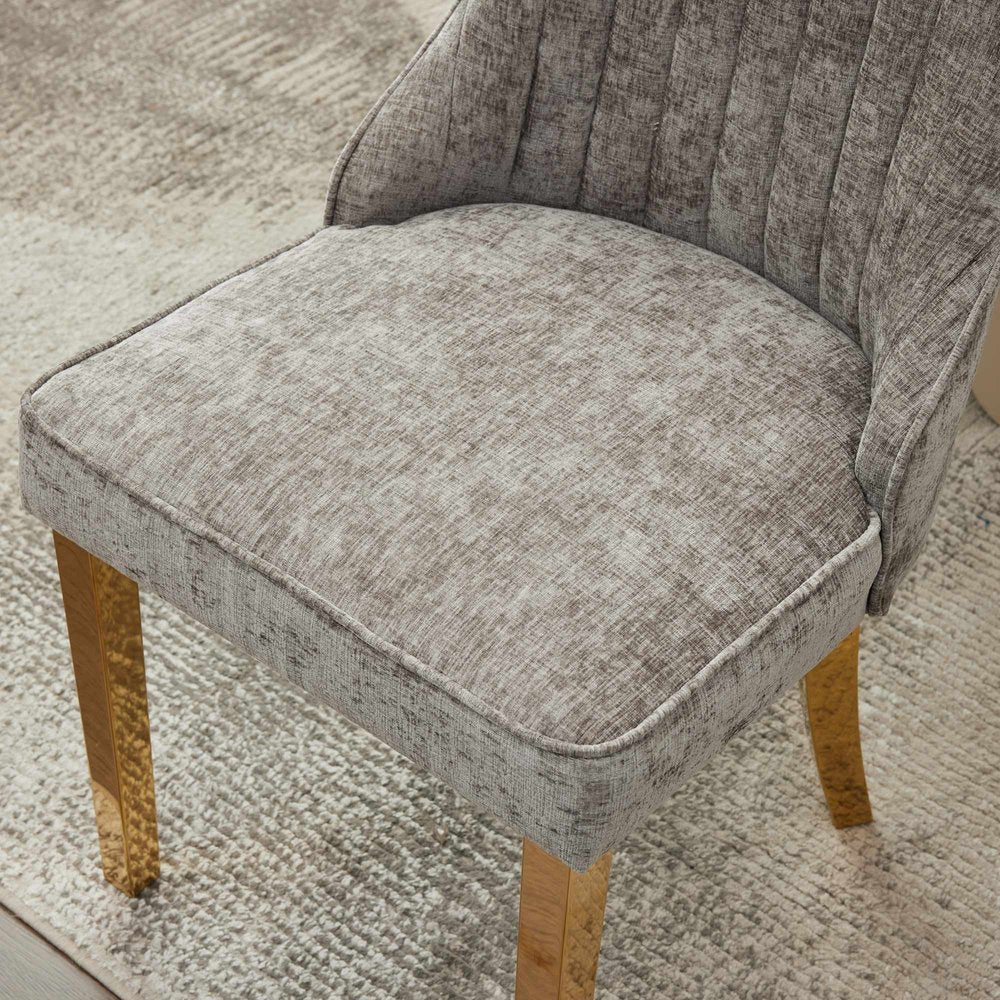 Set of Two Gray And Gold Chenille And Stainless Steel Dining Side Chairs HomeRoots
