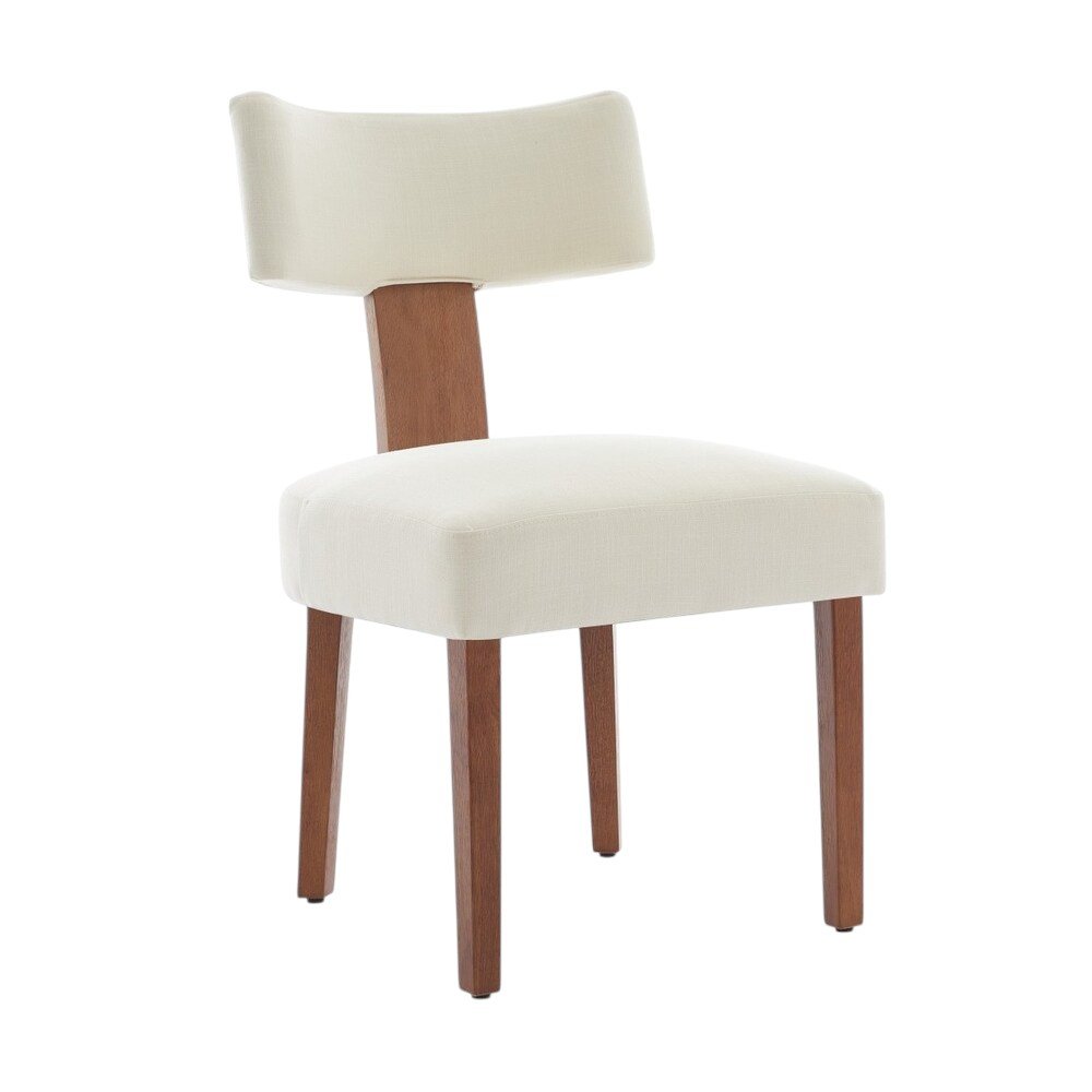 Set of Two Beige White And Brown Linen And Solid Wood Wing Back Dining Side Chairs HomeRoots