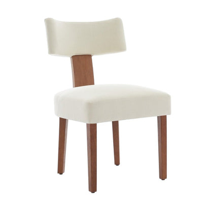Set of Two Beige White And Brown Linen And Solid Wood Wing Back Dining Side Chairs HomeRoots