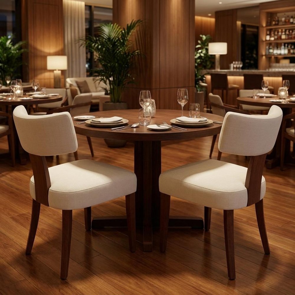 Set of Two Beige White And Brown Linen And Solid Wood Wing Back Dining Side Chairs HomeRoots