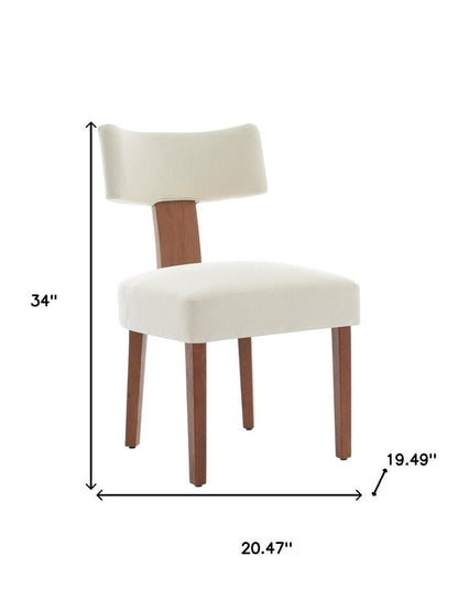 Set of Two Beige White And Brown Linen And Solid Wood Wing Back Dining Side Chairs HomeRoots