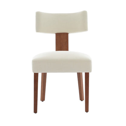 Set of Two Beige White And Brown Linen And Solid Wood Wing Back Dining Side Chairs HomeRoots