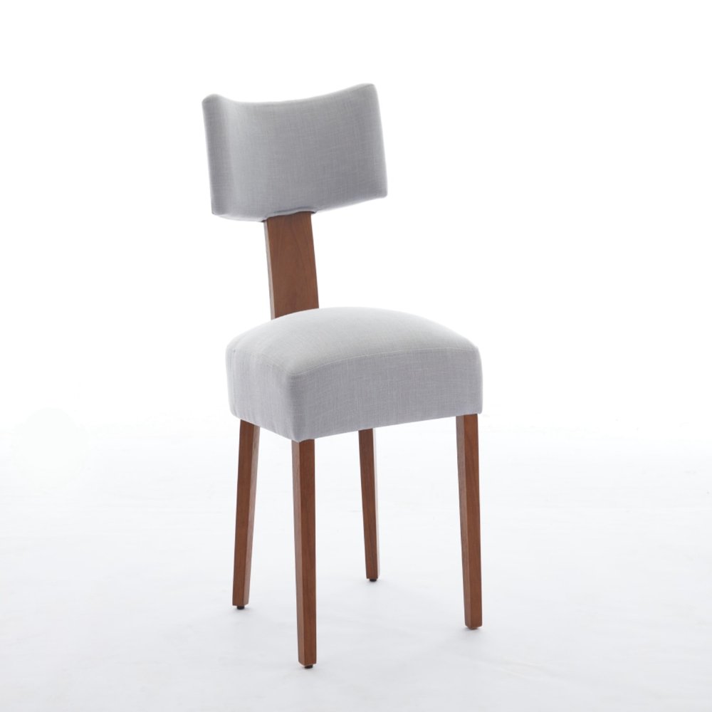 Set of Two Beige White And Brown Linen And Solid Wood Wing Back Dining Side Chairs — view 12