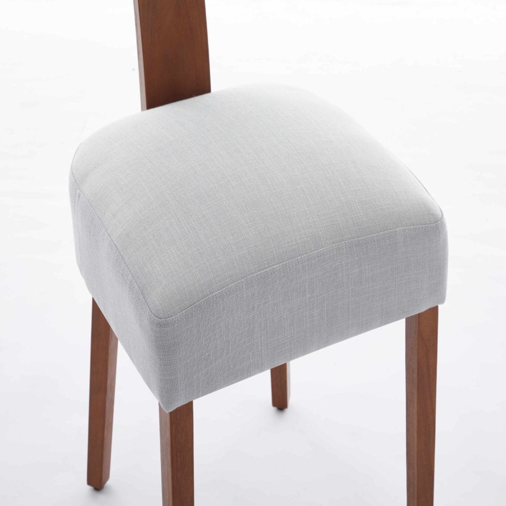 Set of Two Beige White And Brown Linen And Solid Wood Wing Back Dining Side Chairs HomeRoots
