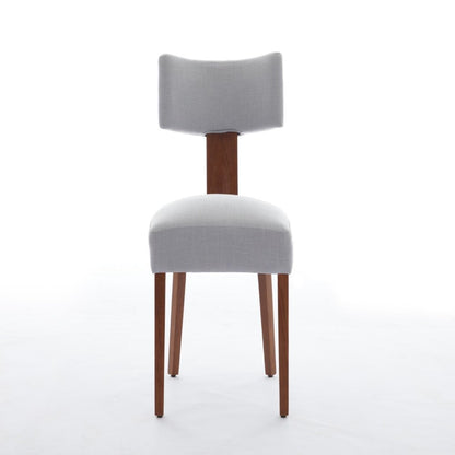 Set of Two Beige White And Brown Linen And Solid Wood Wing Back Dining Side Chairs HomeRoots