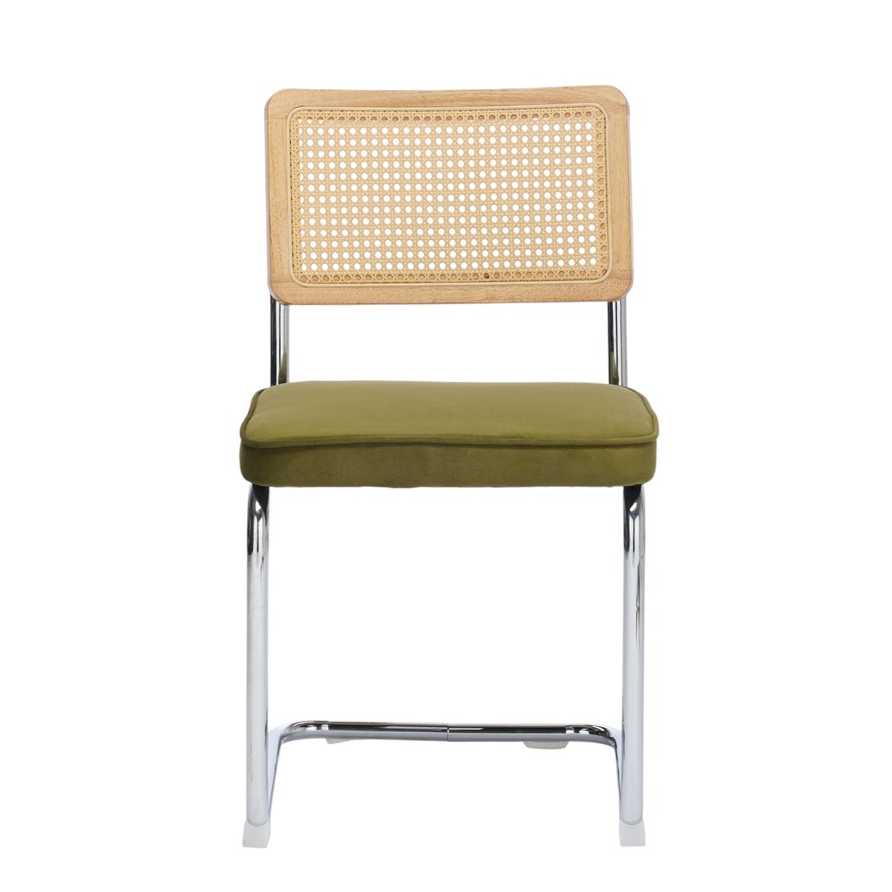 Set of Two Brown Natural And Silver Velvet Rattan And Stainless Steel Dining Chairs HomeRoots
