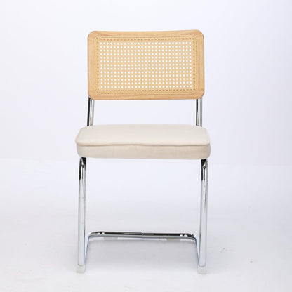 Set of Two Brown Natural And Silver Velvet Rattan And Stainless Steel Dining Chairs HomeRoots