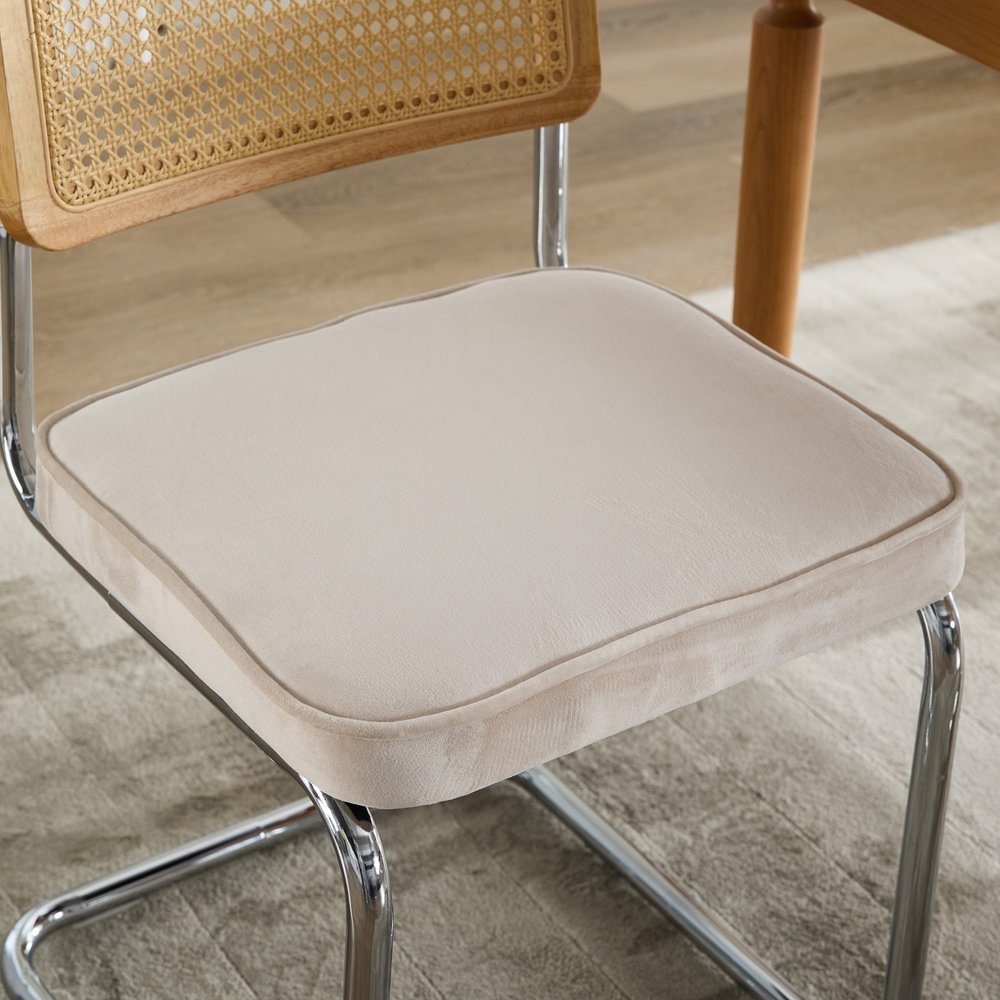 Set of Two Brown Natural And Silver Velvet Rattan And Stainless Steel Dining Chairs — view 11