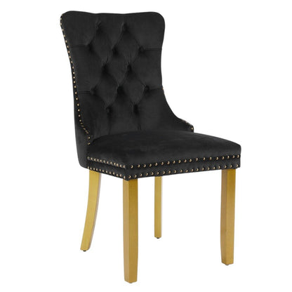 Set of Two Red and Gold Tufted Velvet And Solid Wood Dining Side Chairs HomeRoots