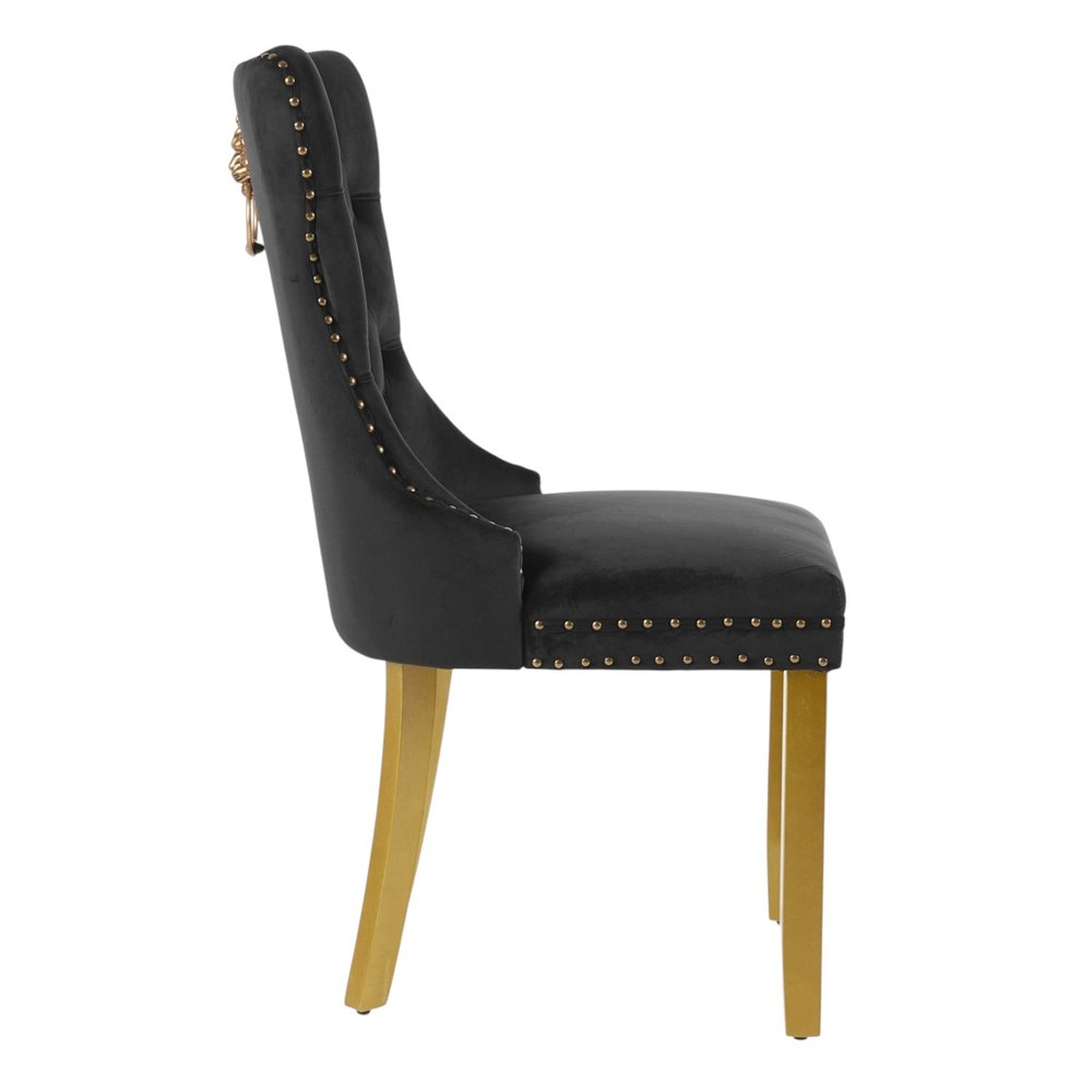 Set of Two Red and Gold Tufted Velvet And Solid Wood Dining Side Chairs — view 8