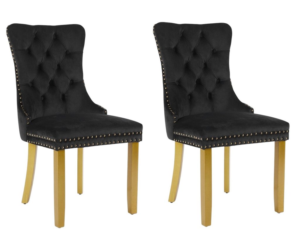 Set of Two Red and Gold Tufted Velvet And Solid Wood Dining Side Chairs — view 9