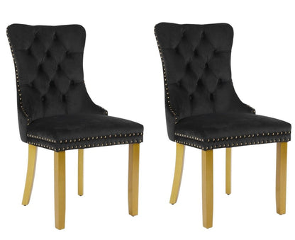 Set of Two Red and Gold Tufted Velvet And Solid Wood Dining Side Chairs HomeRoots