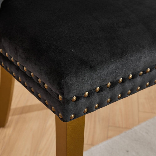 Set of Two Black And Gold Tufted Velvet And Solid Wood Dining Side Chairs HomeRoots