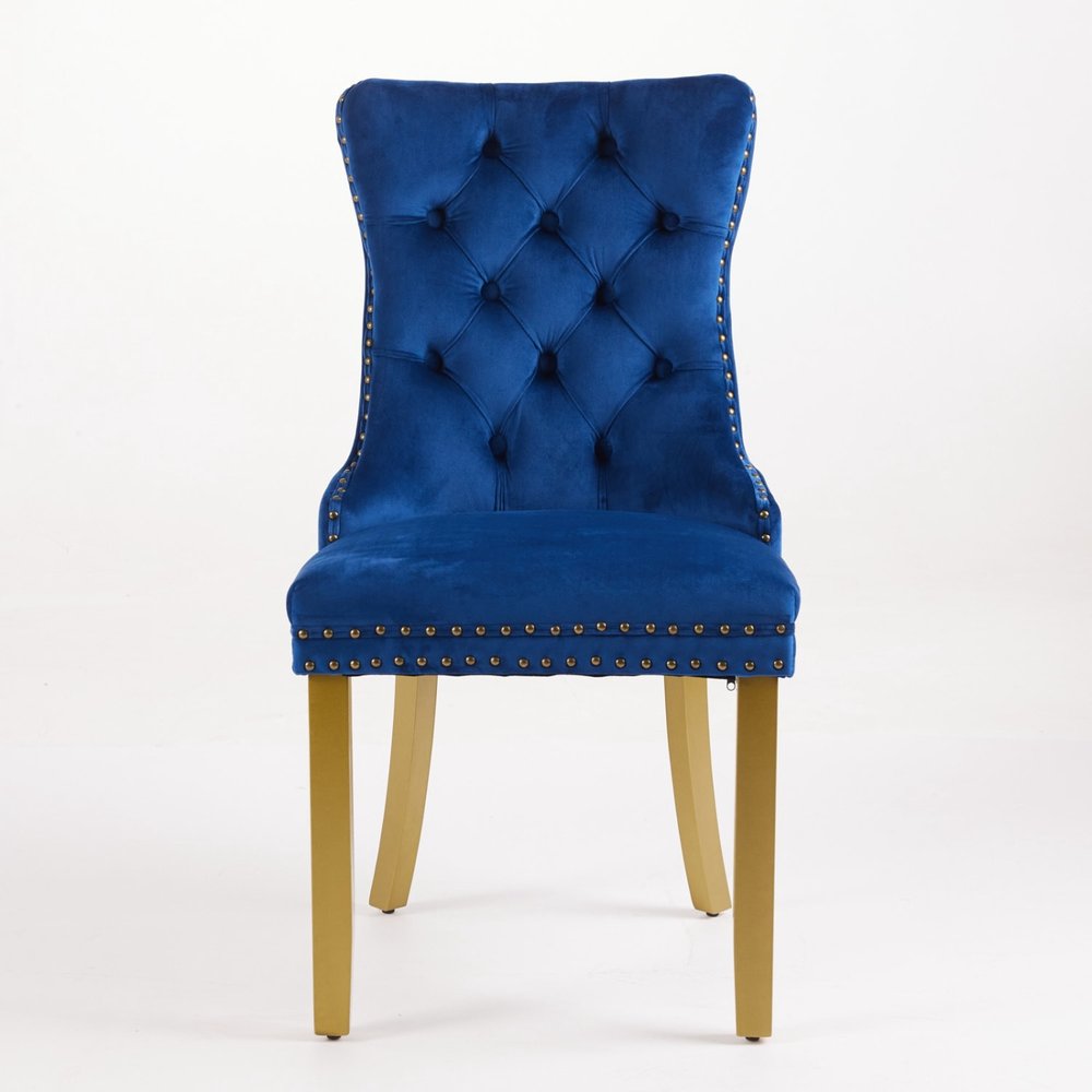 Set of Two Red and Gold Tufted Velvet And Solid Wood Dining Side Chairs — view 13