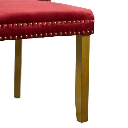 Set of Two Red and Gold Tufted Velvet And Solid Wood Dining Side Chairs HomeRoots