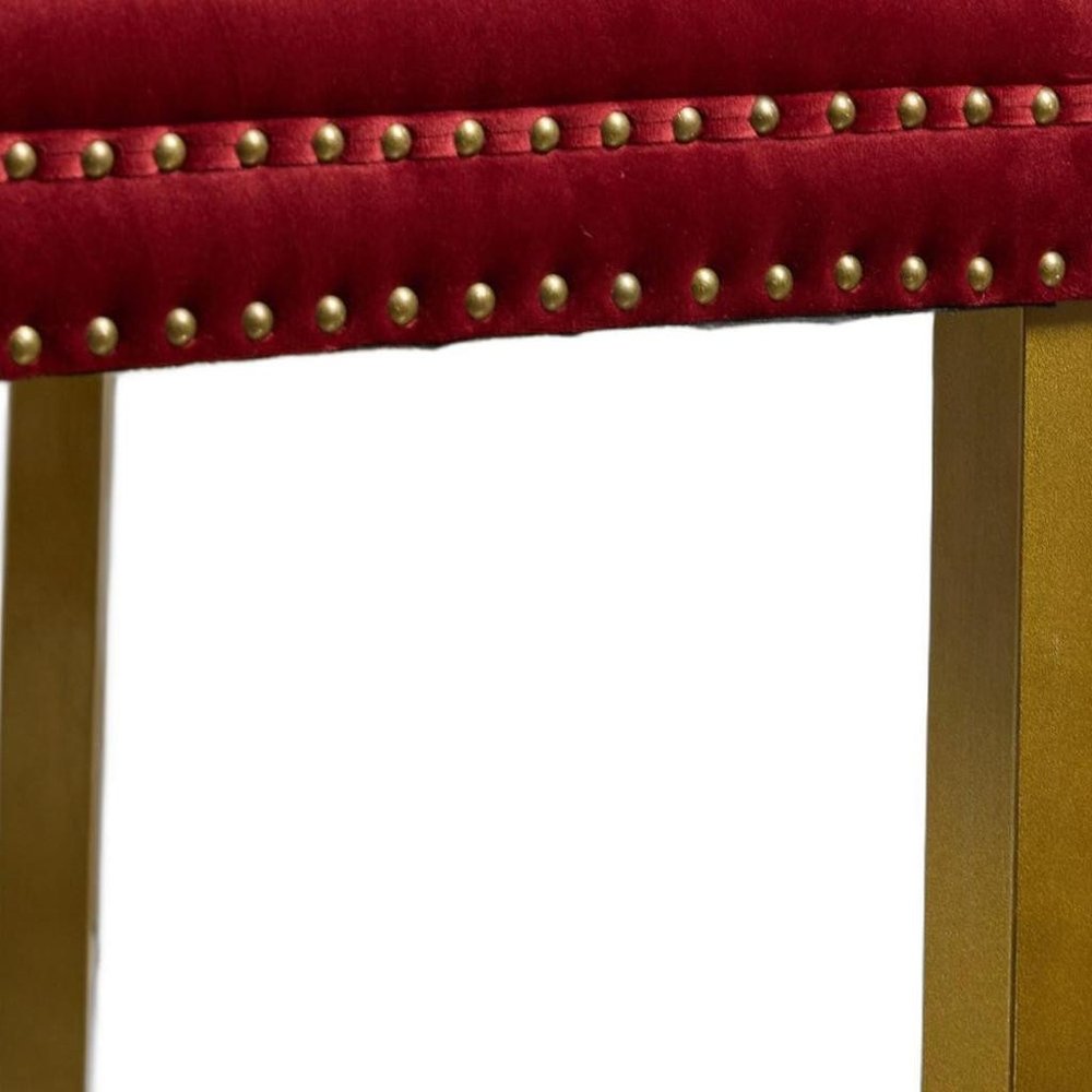 Set of Two Red and Gold Tufted Velvet And Solid Wood Dining Side Chairs HomeRoots