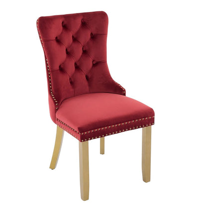 Set of Two Red and Gold Tufted Velvet And Solid Wood Dining Side Chairs HomeRoots