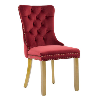 Set of Two Red and Gold Tufted Velvet And Solid Wood Dining Side Chairs HomeRoots