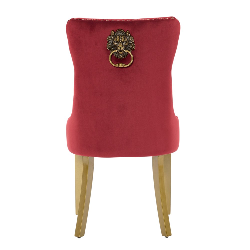 Set of Two Red and Gold Tufted Velvet And Solid Wood Dining Side Chairs HomeRoots