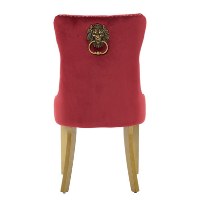Set of Two Red and Gold Tufted Velvet And Solid Wood Dining Side Chairs HomeRoots