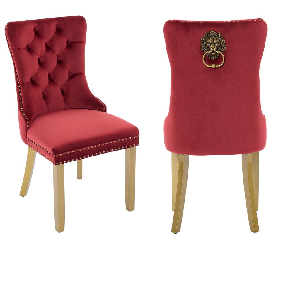 Set of Two Red and Gold Tufted Velvet And Solid Wood Dining Side Chairs HomeRoots
