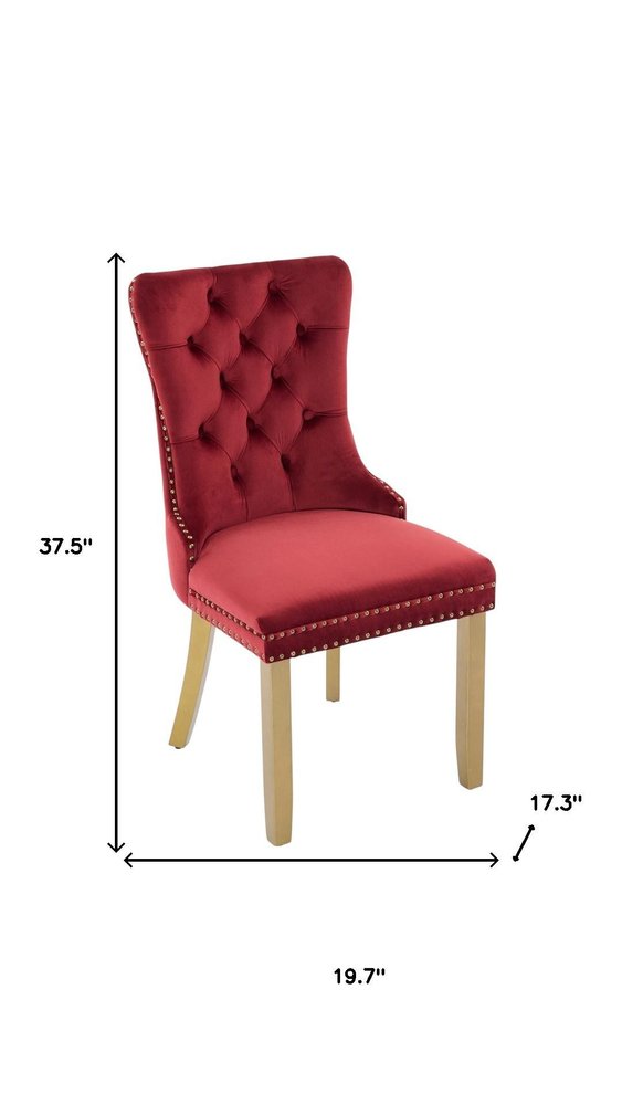 Set of Two Red and Gold Tufted Velvet And Solid Wood Dining Side Chairs HomeRoots