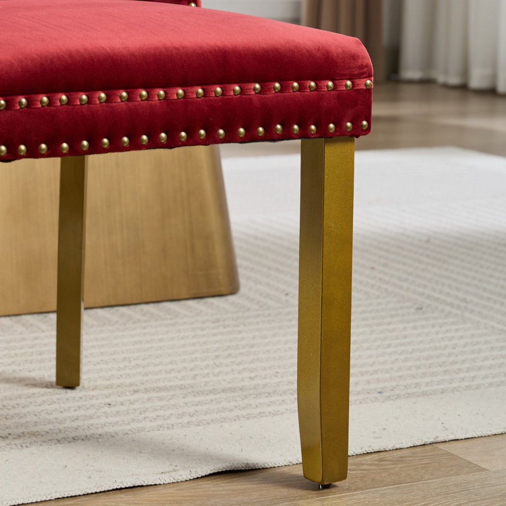 Set of Two Red and Gold Tufted Velvet And Solid Wood Dining Side Chairs HomeRoots