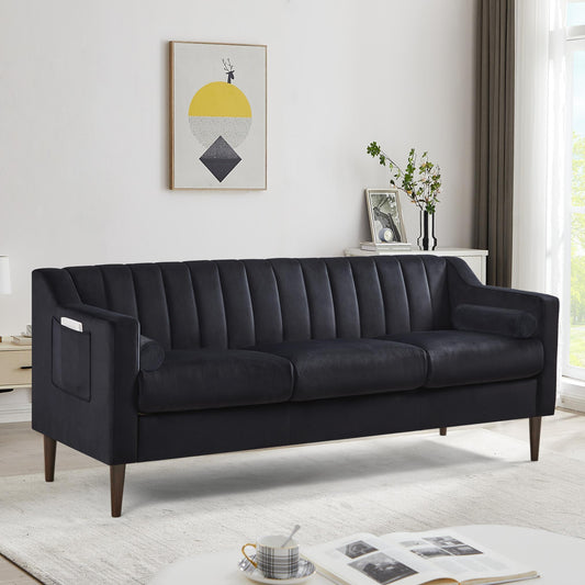 Modern Chesterfield sofa couch, Comfortable Upholstered sofa with Velvet Fabric and Wooden Frame and Wood Legs for Living Room/Bed Room/Office - - FurniFindUSA