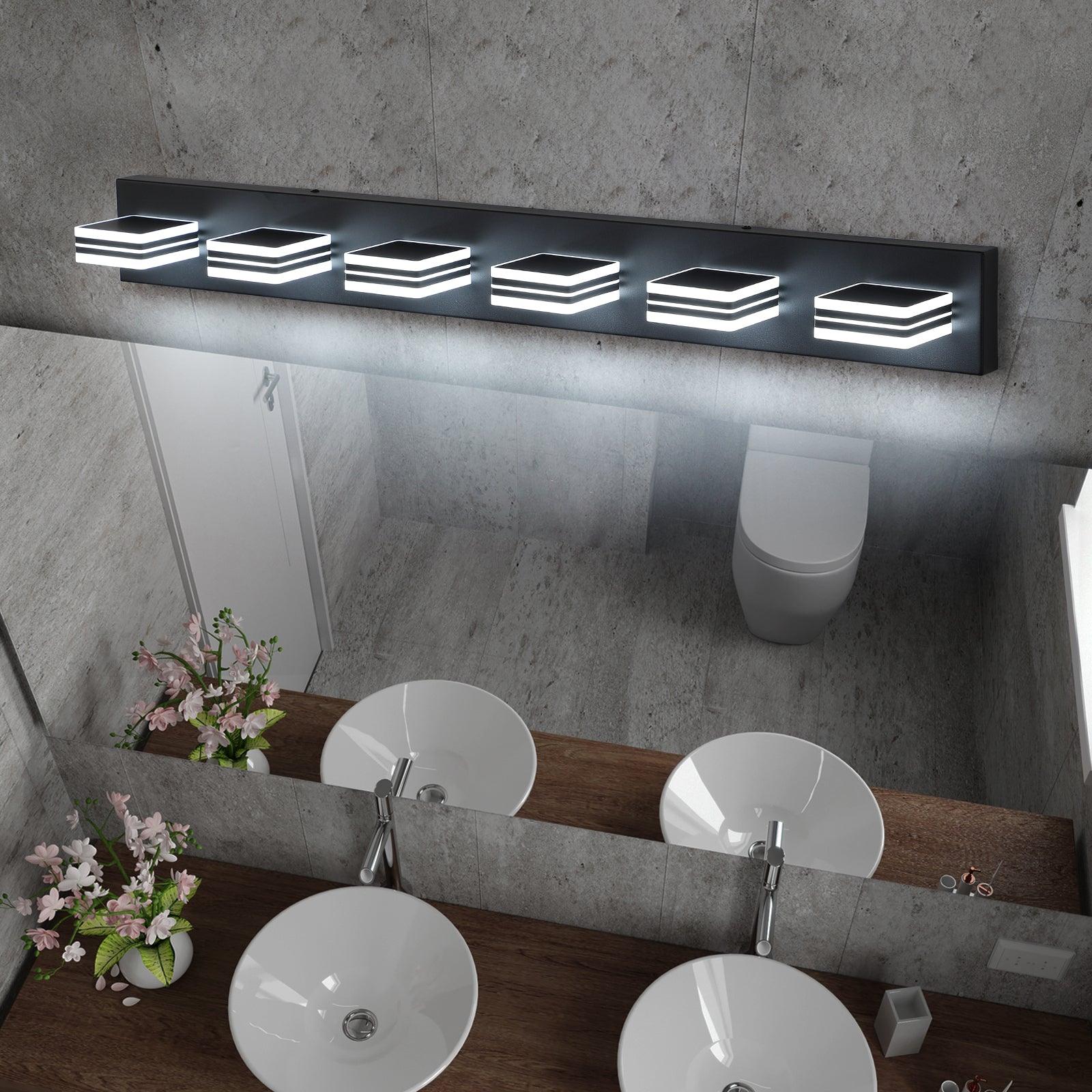 LED Modern Black Vanity Lights, 6-Lights Acrylic Matte Black Bathroom Vanity Lights Over Mirror - FurniFindUSA