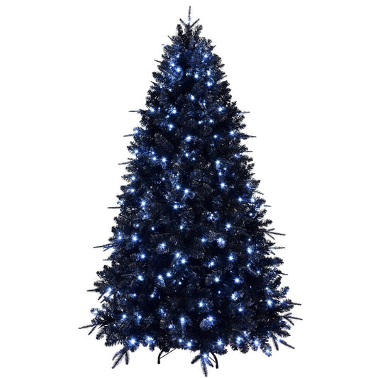 7' Black Pre Lit Full Spruce Christmas Tree HomeRoots