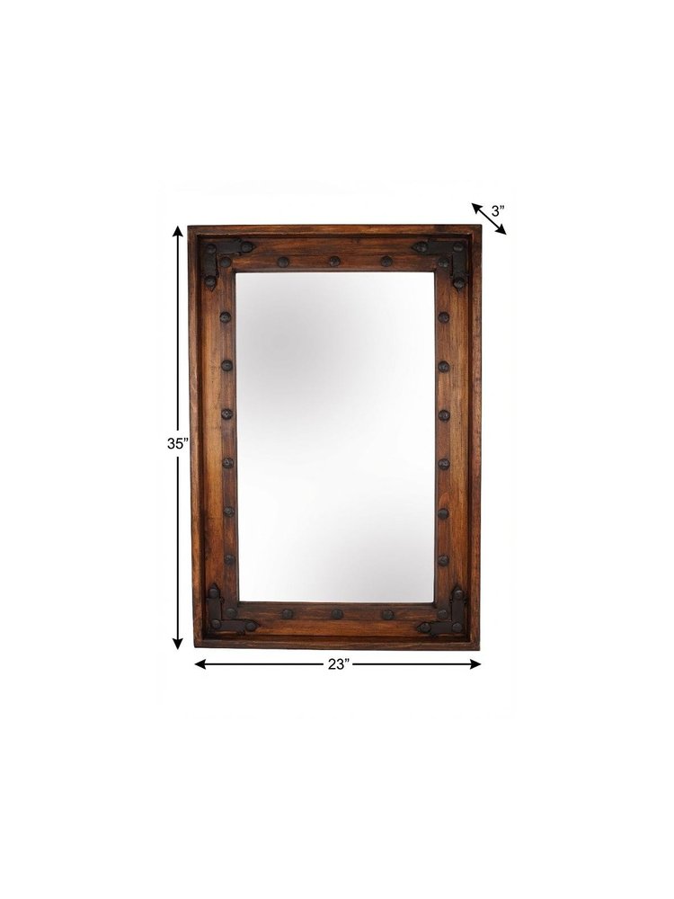 35" Brown Solid Wood Rustic Framed Accent Mirror — view 4