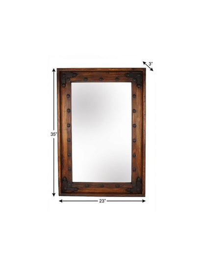 35" Brown Solid Wood Rustic Framed Accent Mirror