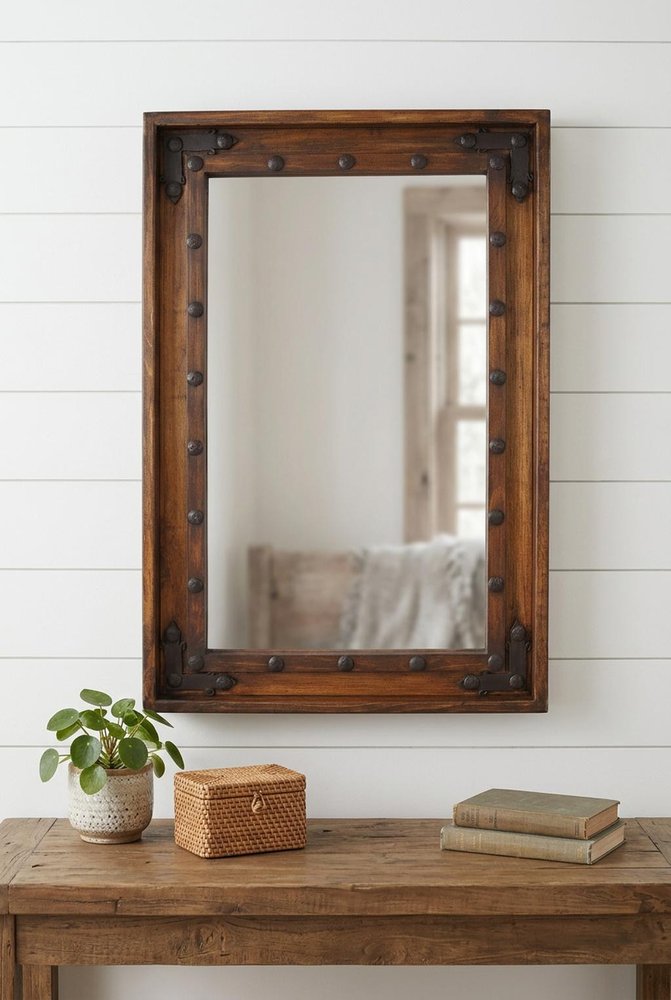 35" Brown Solid Wood Rustic Framed Accent Mirror — view 5