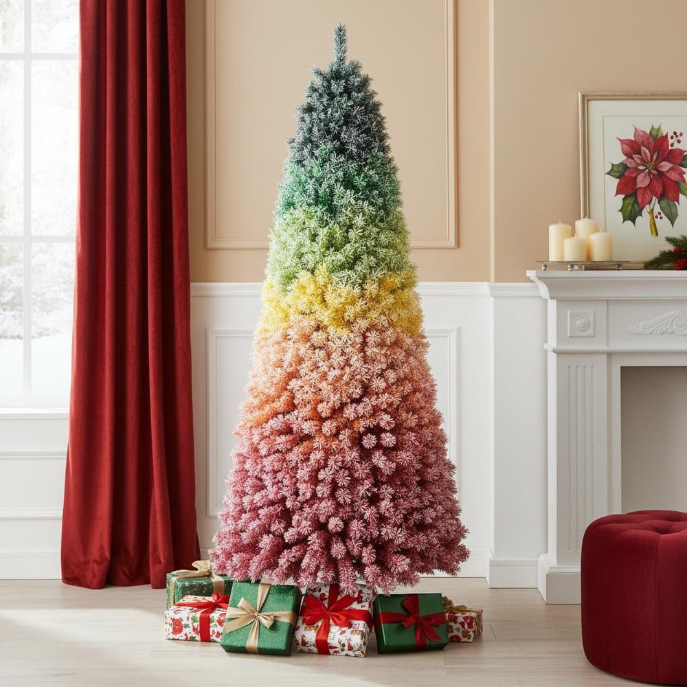 6' Rainbow Full Flocked Spruce Christmas Tree — view 5